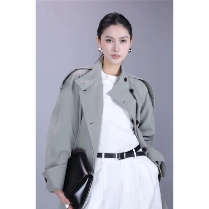 2025年新款春季小众独特别致上衣通勤穿搭灰色单排扣宽松风衣外套
