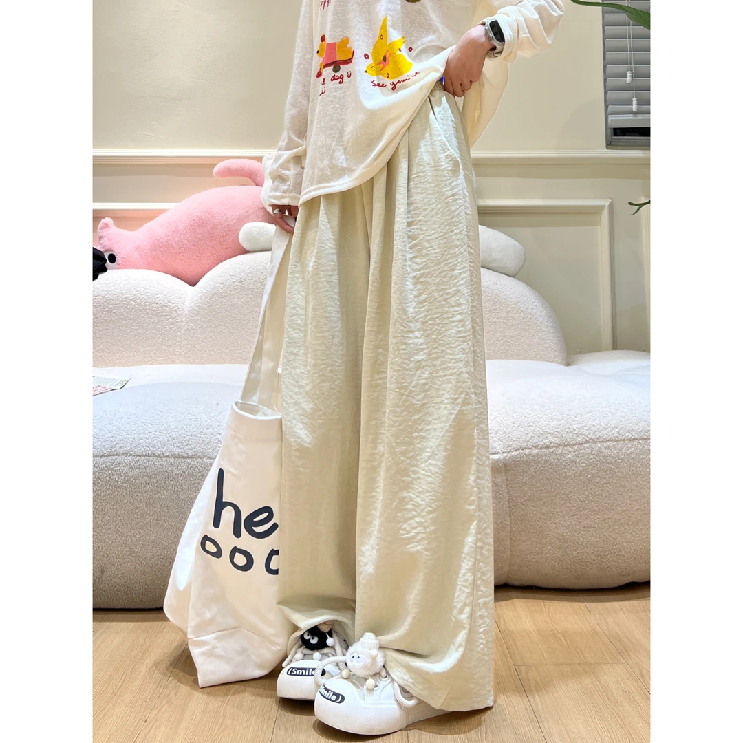 【许愿瓜】夏季女生显瘦百搭设计感长裤韩版中腰休闲宽松直筒裤子