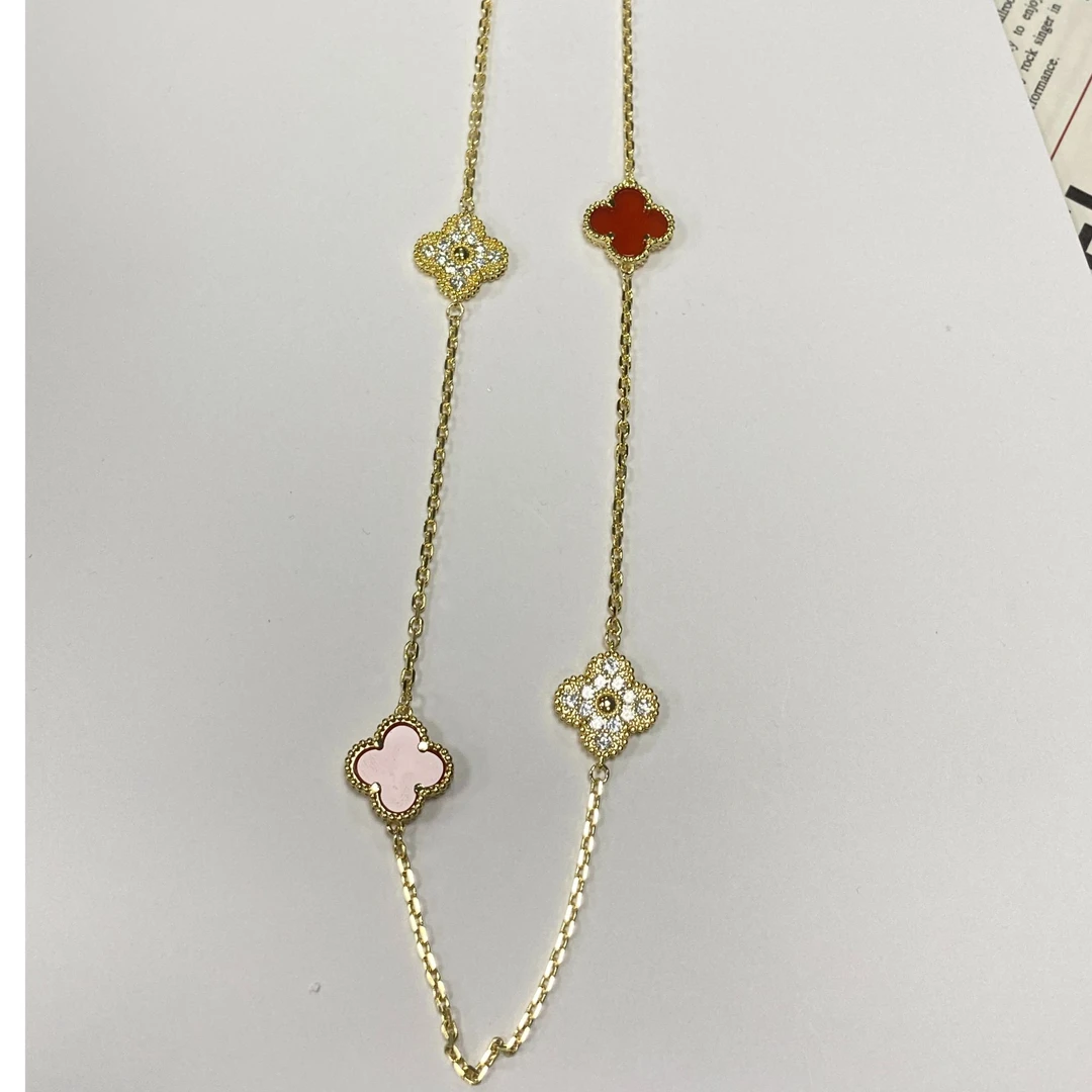 铜合金莫桑石项链 665 四叶草时尚经典配色项链