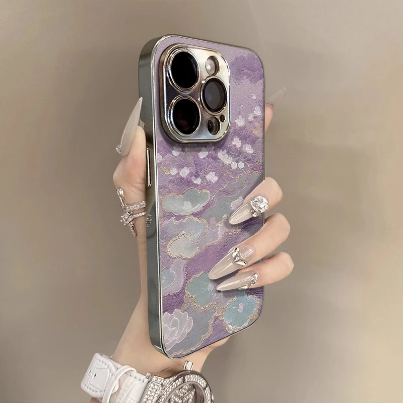 紫梦花开适用苹果16promax手机壳iphone15pro男女电镀14por小清新