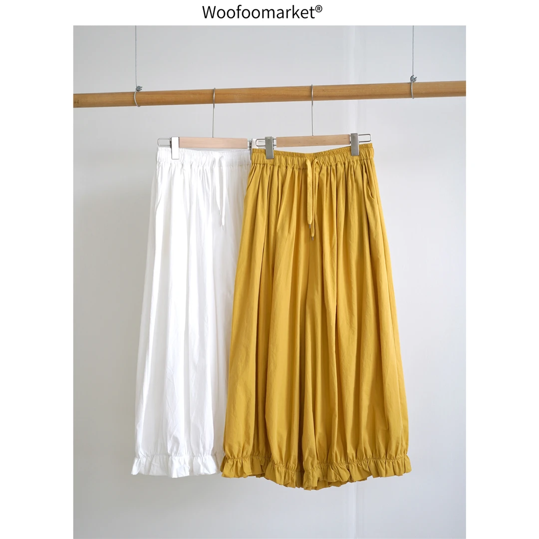 【海街日集】花瓣裤脚日系松紧腰九分裤宽松阔腿裤女夏季 KZ350