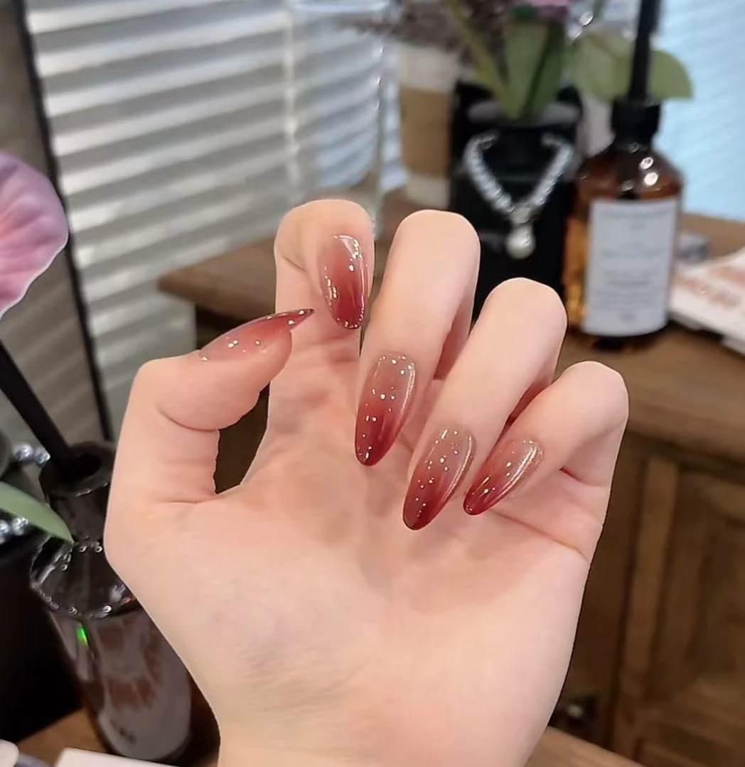 【酒渍红茶】珊瑚纪显白气质纯欲渐变猫眼纯手工穿戴甲ins