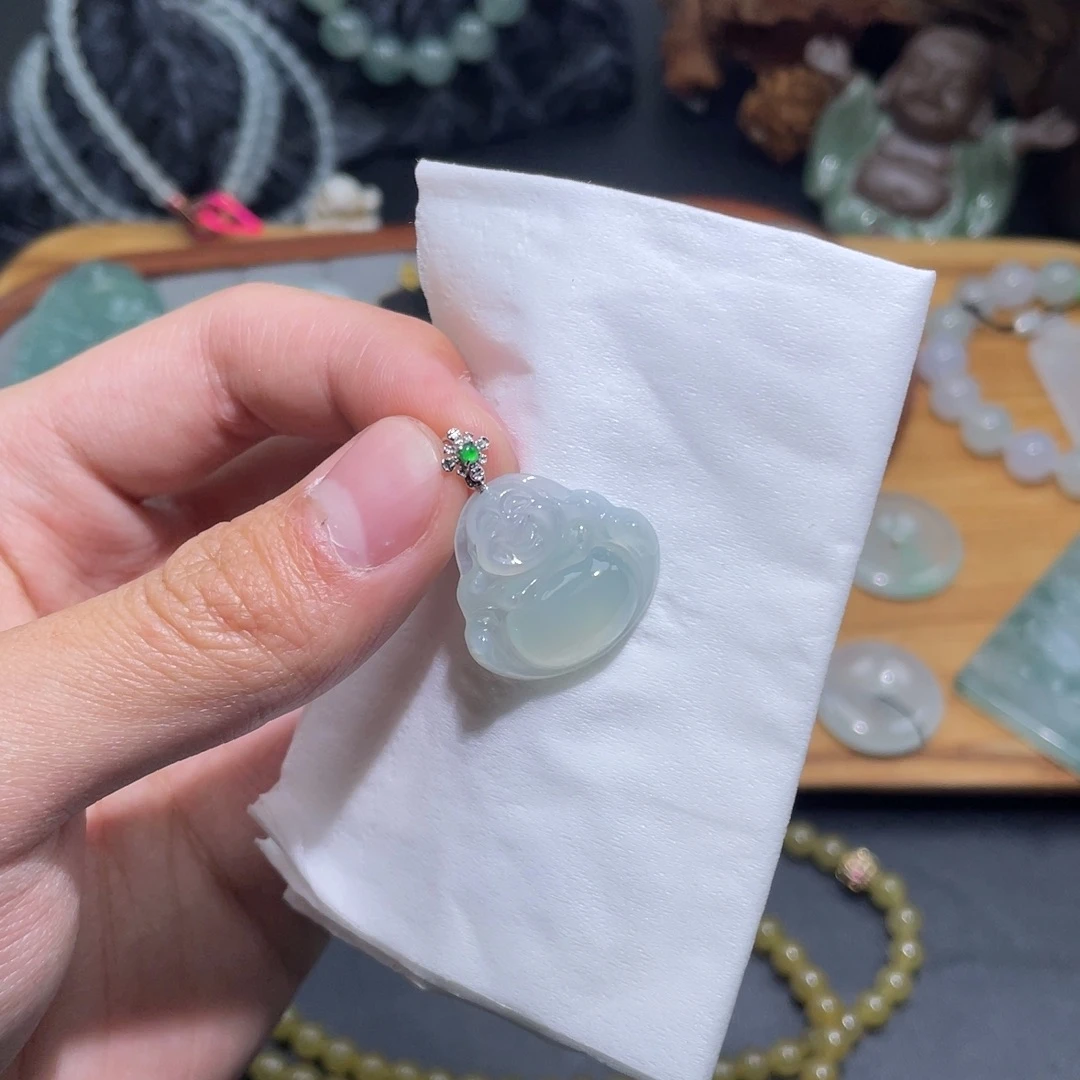 定制翡翠18K金镶嵌吊坠