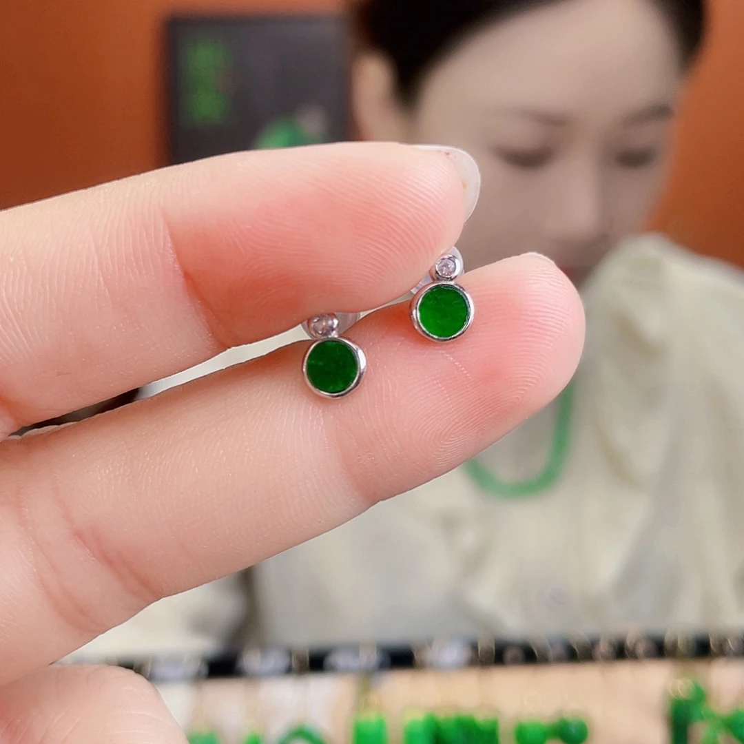 翡翠银S925镶嵌耳饰