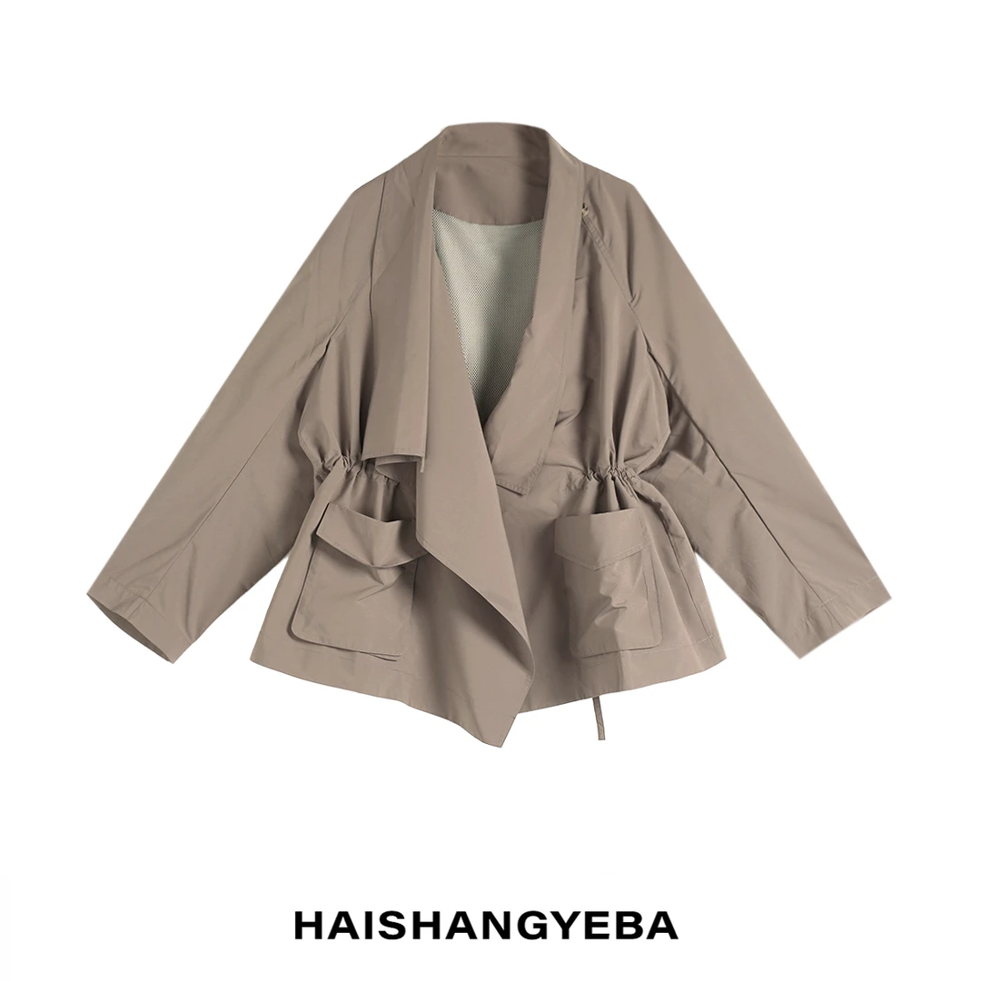 【海上叶爸】新款2025春夏百搭聚酯翻领宽松时尚休闲风衣