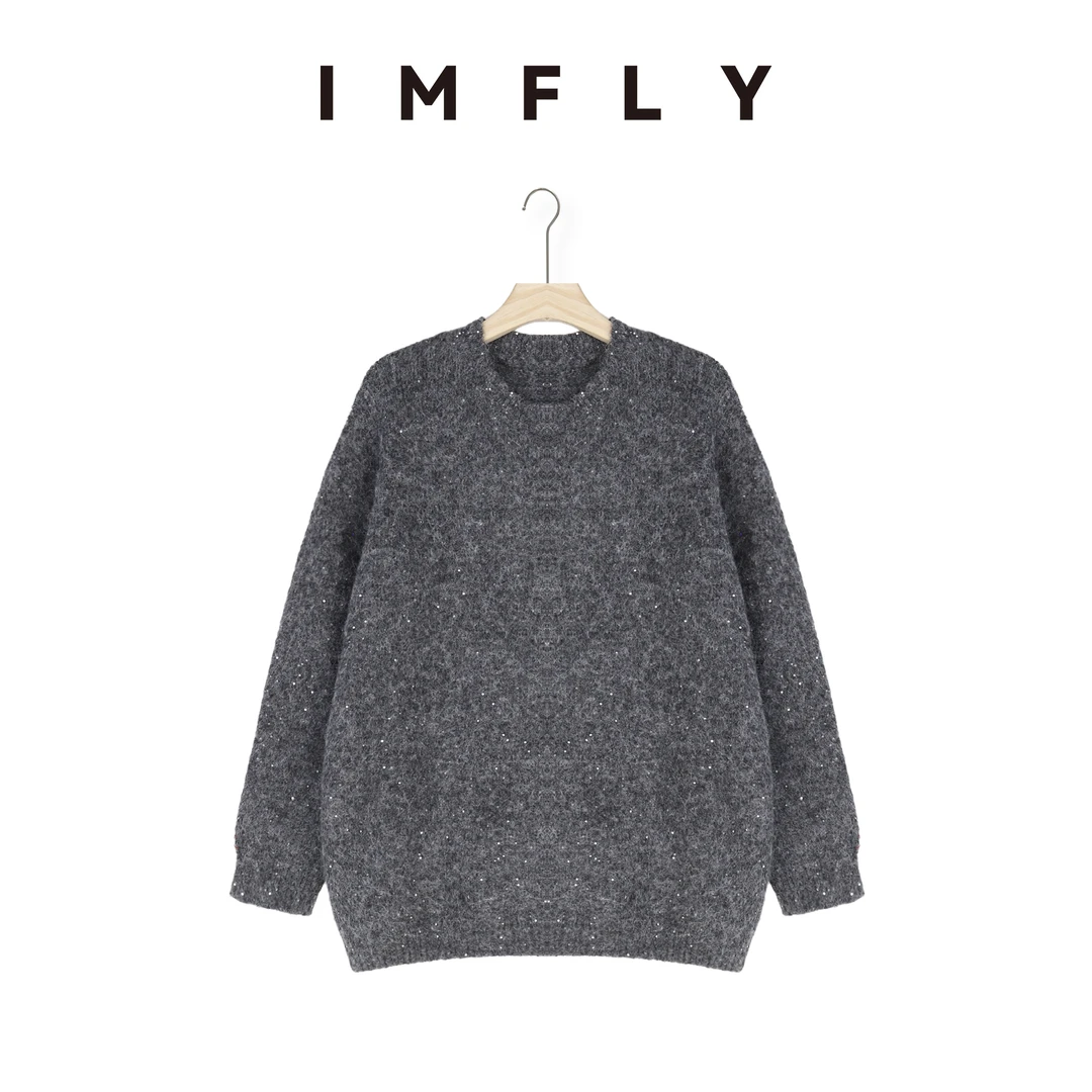 IMFLY金小金自制 针织衫DYW8568冬季新款慵懒风时髦圆领套头毛衣