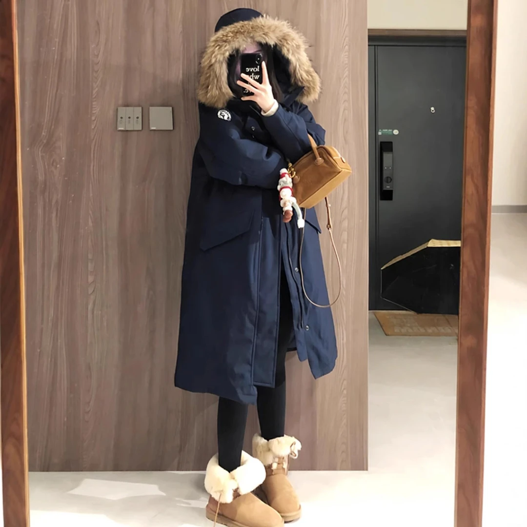 情侣款长款过膝大毛领派克服女2025冬新款宽松加厚棉衣棉袄外套潮