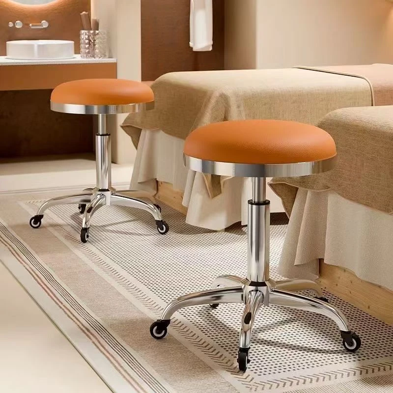 子美发美甲大工凳带滑轮可升降办公美容椅子理发店梳妆台专用圆凳