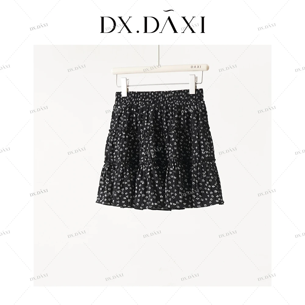 DX.DAXI【黑色华章】设计感碎花半身裙女夏高腰A字裙甜美蛋糕裙短裙