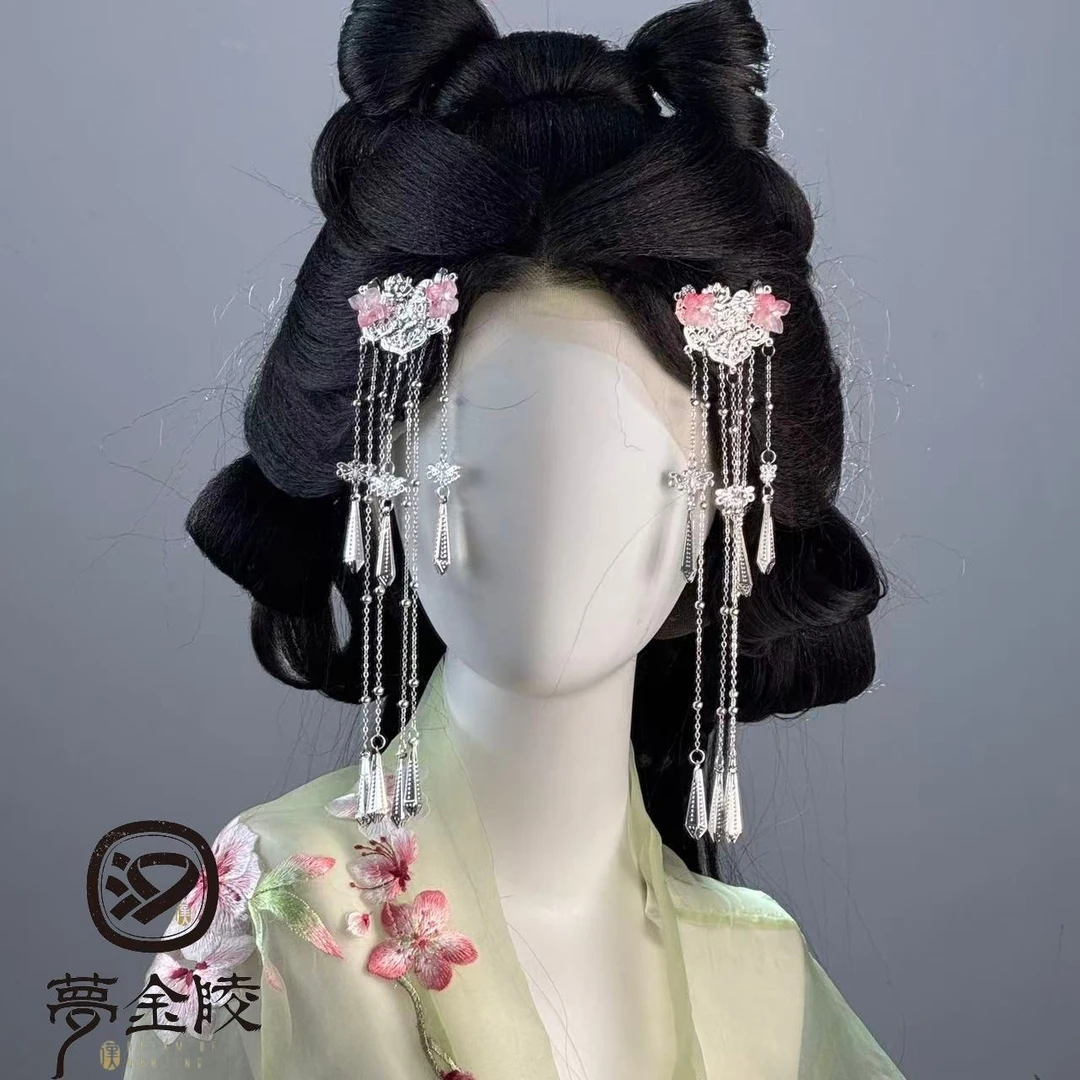 梦金陵荷塘月色银色发夹可作后压发夹古典饰品流苏发饰古装头饰