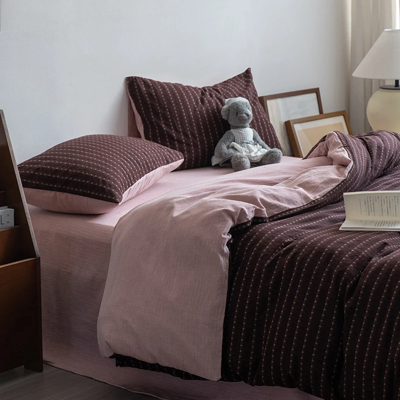 全棉水洗棉床上四件套纯棉北欧风轻奢夏季被套床单三件套床笠床品