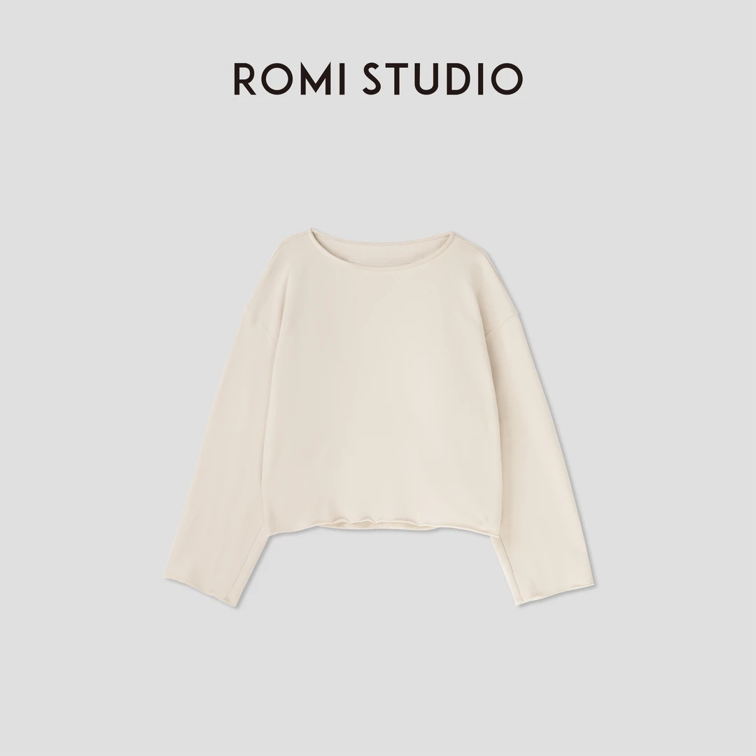 ROMI STUDIO“松弛随性” 高支棉13针肤感一字领卷边卫衣 24SST253