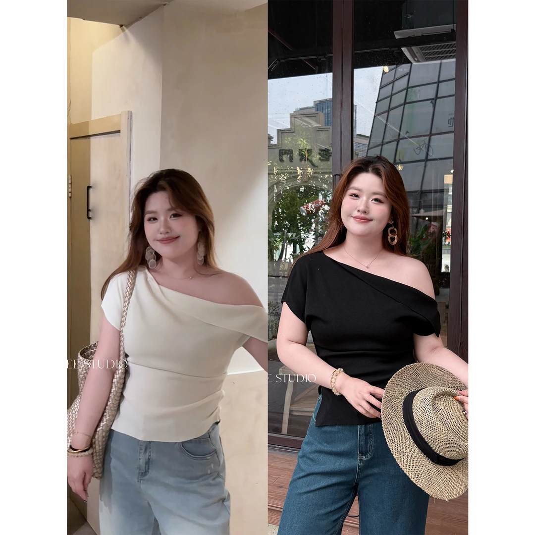 In Tree张桶桶【法式美学】不对称设计斜领露肩针织背心ZXD01928