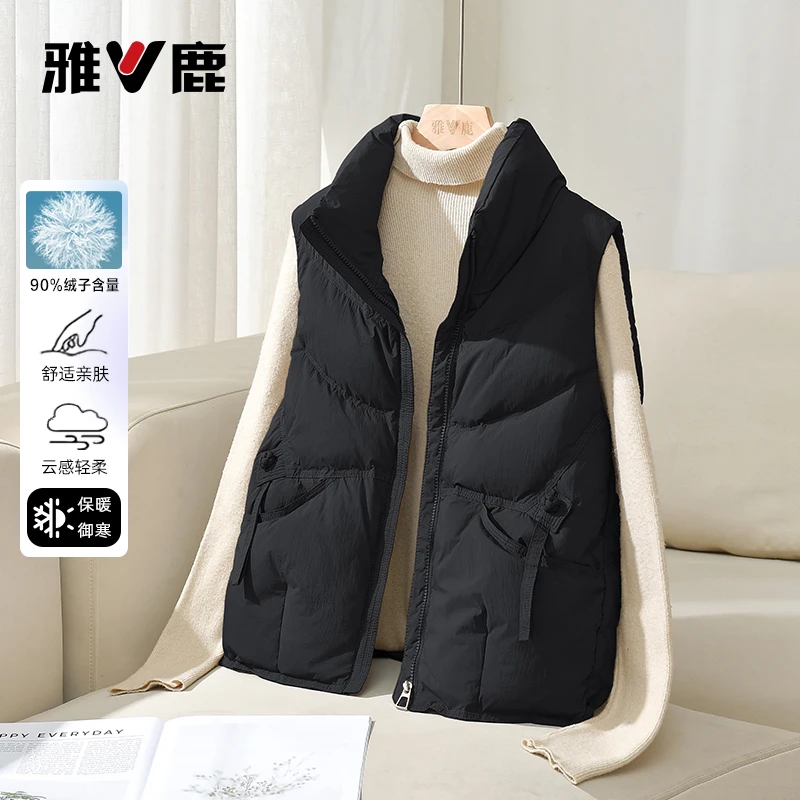 雅鹿2025新款羽绒服马甲女中老年短款内胆马夹小个子轻薄冬季外套