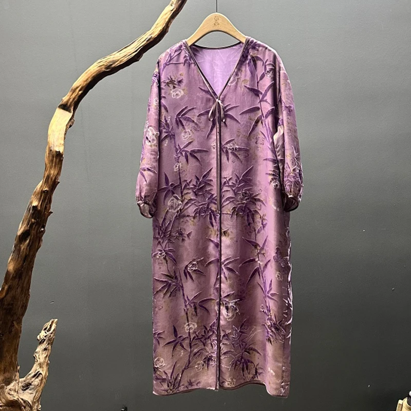 墨枝 金丝烧花丝绒连衣裙D900C139