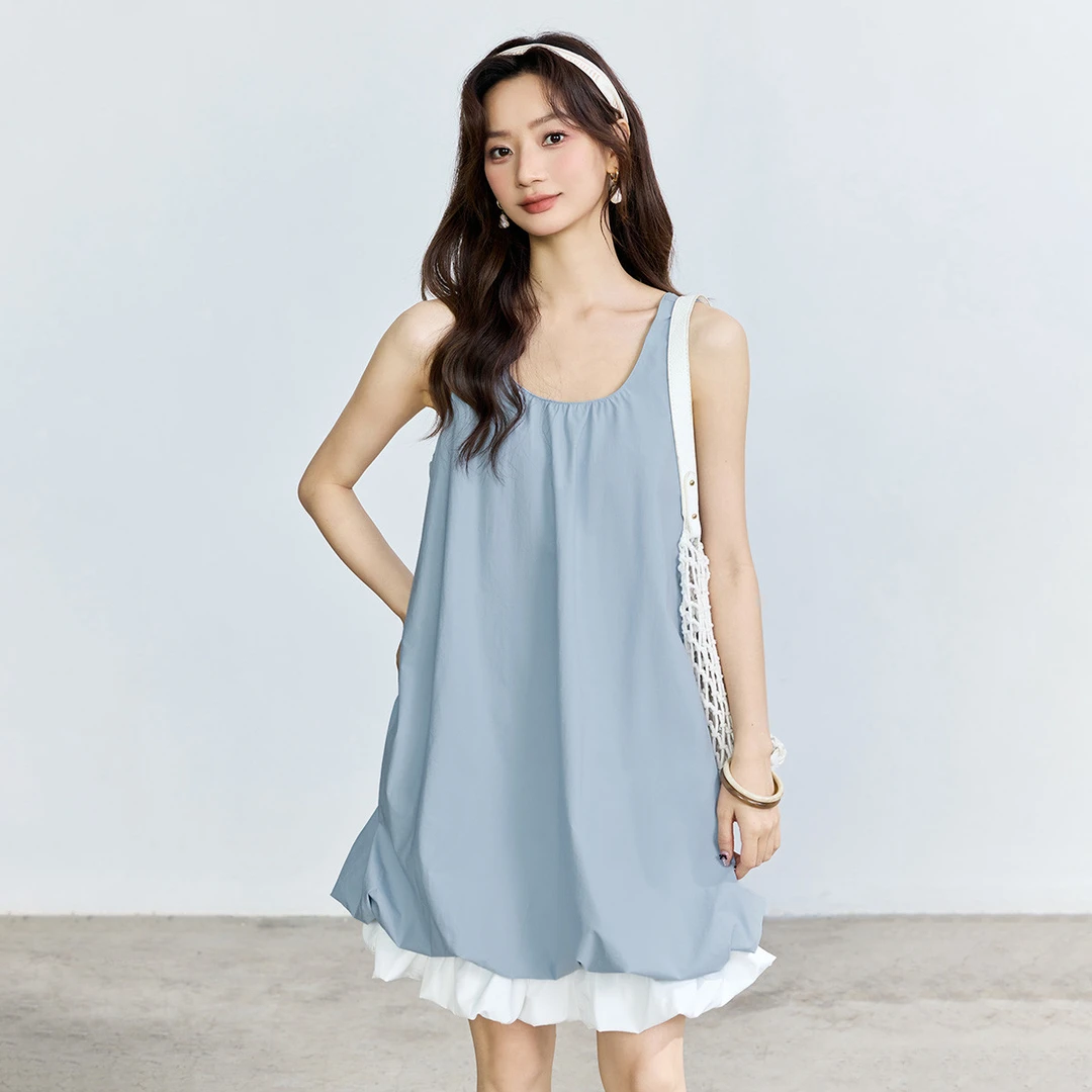 简约欧若风无袖背心连衣裙2025夏季气质度假松弛感A字花苞裙