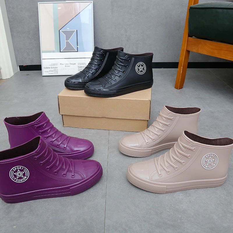 短筒雨鞋简约防水鞋耐磨雨靴厨房胶鞋女士工作防滑轻便舒适平底