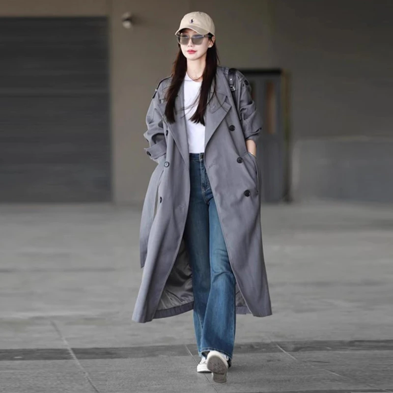 灰色风衣外套女中长款2025新款早春秋韩系小个子高级感休闲大衣