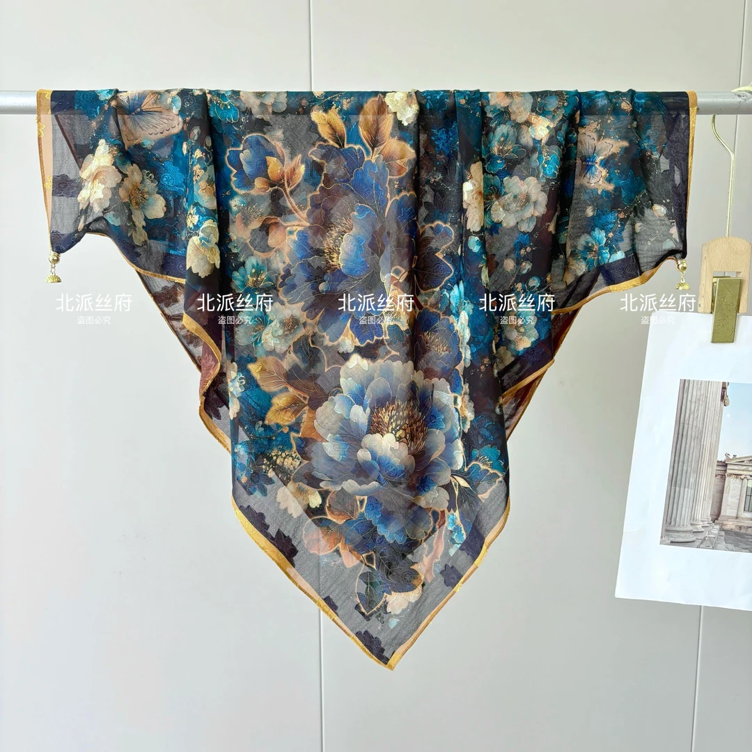【庄周梦蝶-扣】北派香韵剪花新中式百搭时尚优雅夏季披肩丝巾70*70