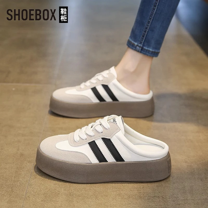 SHOEBOX鞋柜包头拖鞋女款2025春夏新款德训女鞋百搭厚底半拖鞋