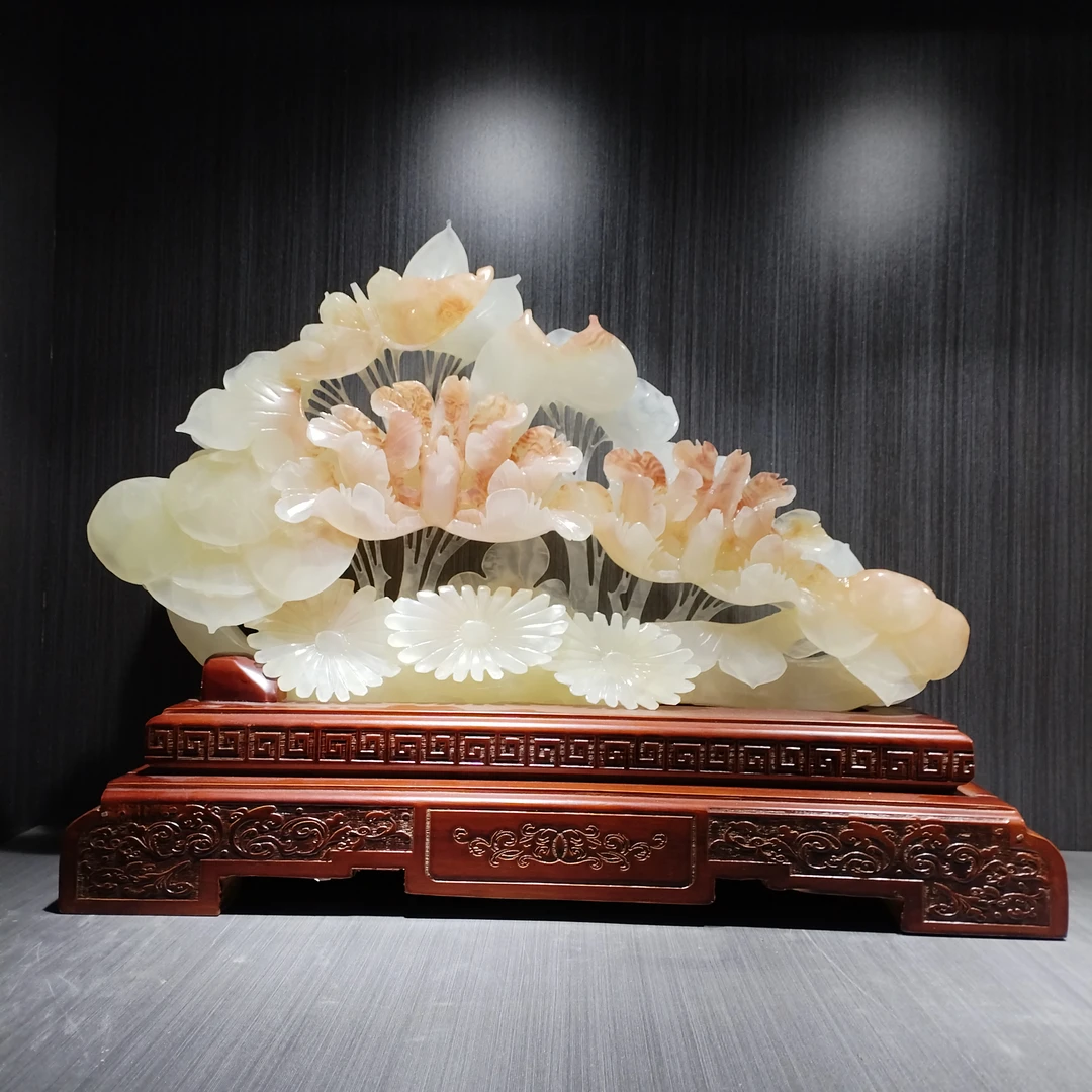 红花创意家居摆件富贵如意手工雕刻别墅办公室客厅酒柜电视柜玄关