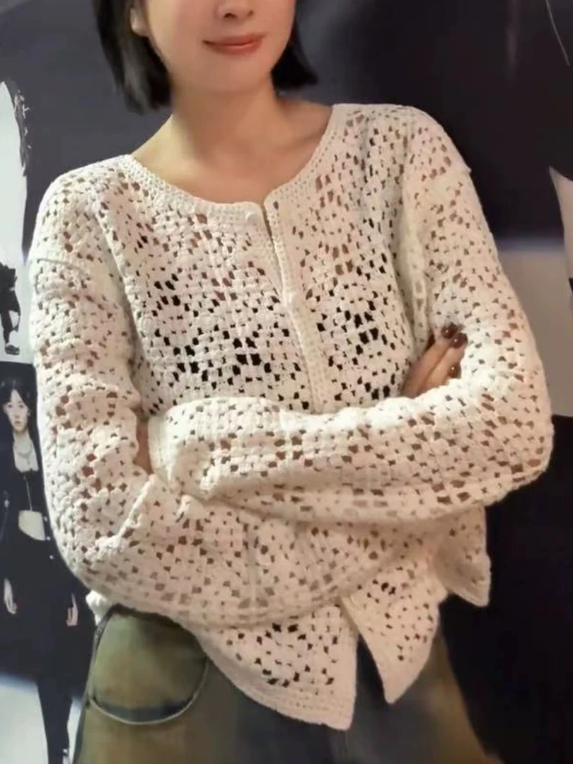 【秋季新款】MT‘ 钩花编织开衫’  镂空钩花短款外套复古时尚长袖