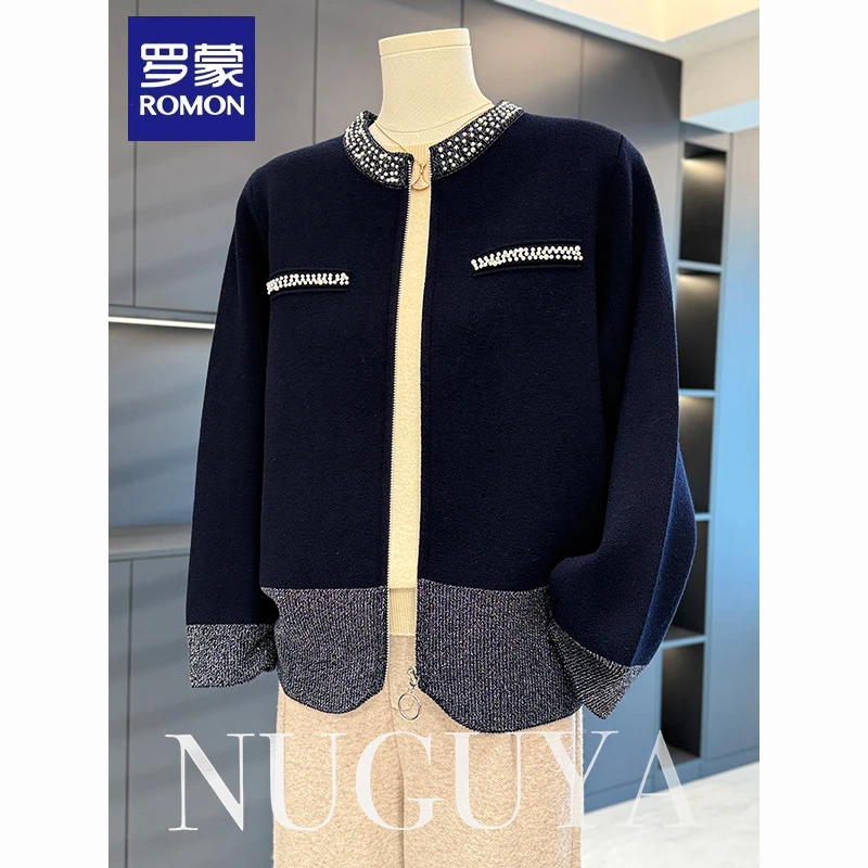 罗蒙时尚妈妈装针织衫女开衫秋冬新款上衣气质百搭中老年毛衣外套