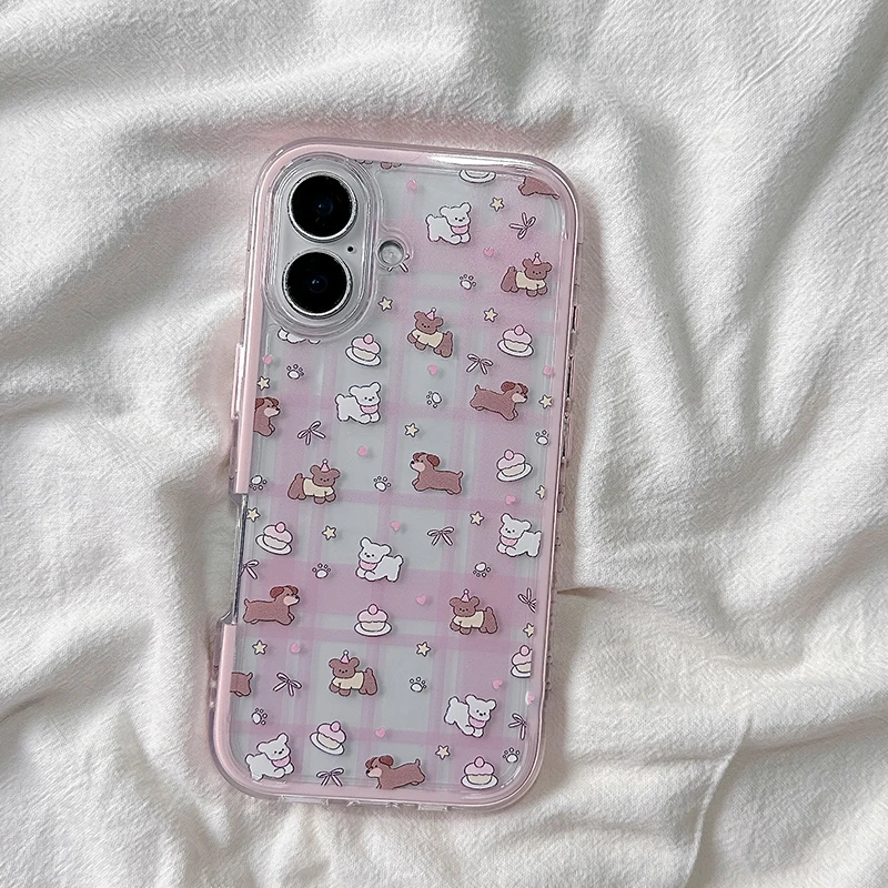 三合一炫彩卡通小狗适用苹果16plus手机壳iPhone15promax女12/3/4