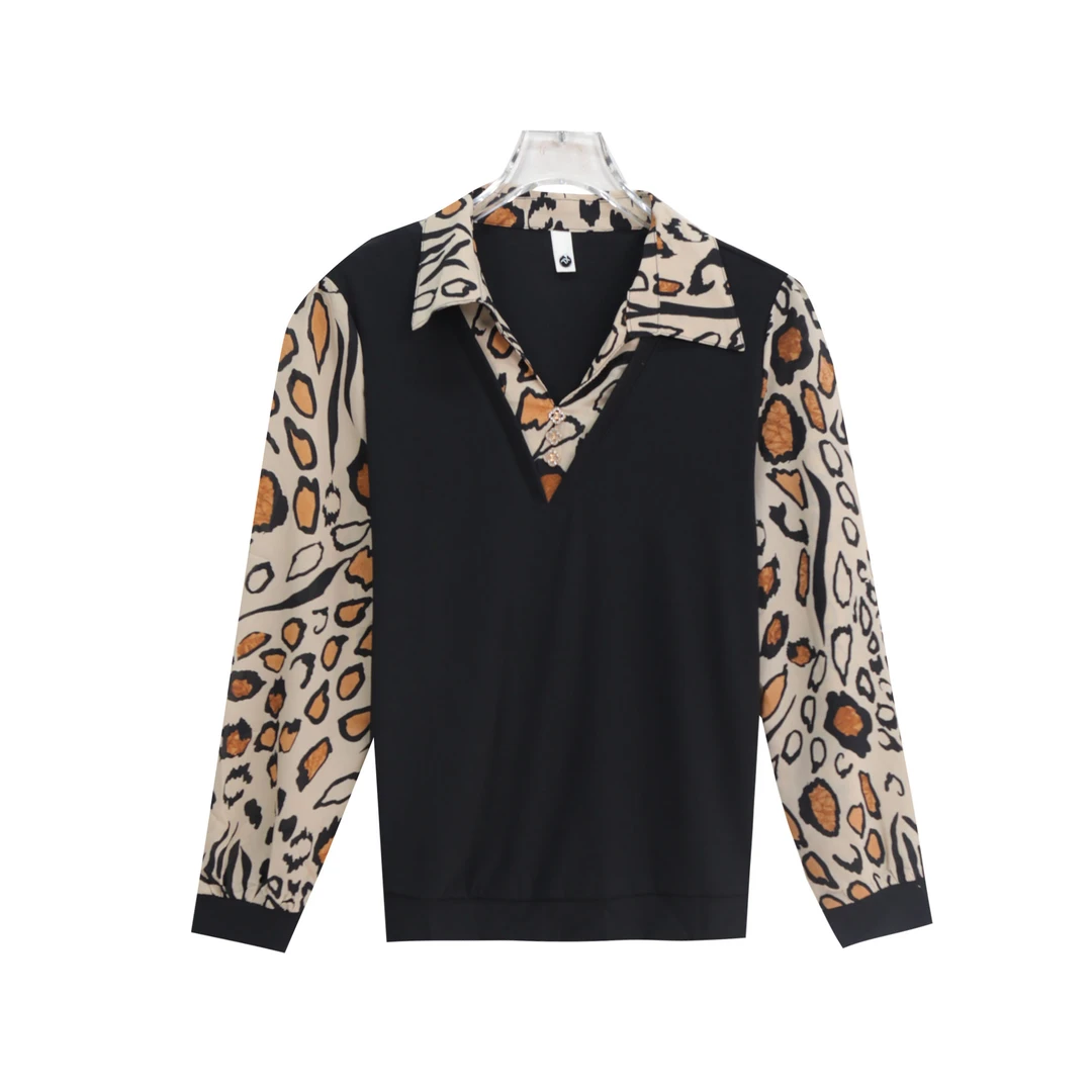 翻领拼接假两件通勤减龄宽松垂感洋气衬衫S4656