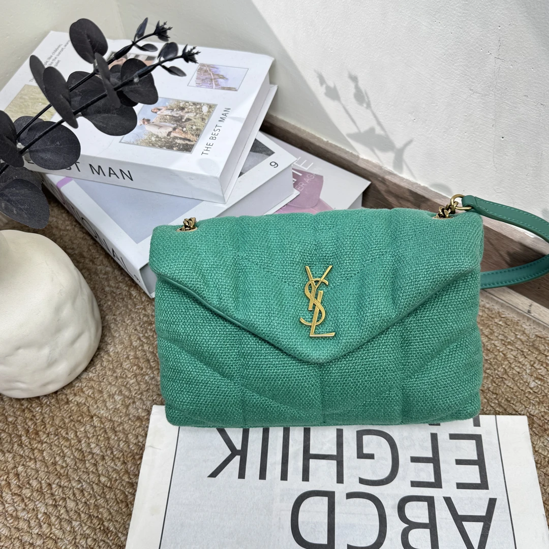 95新 YSL/圣罗兰 浅绿金配色云朵mini链条包