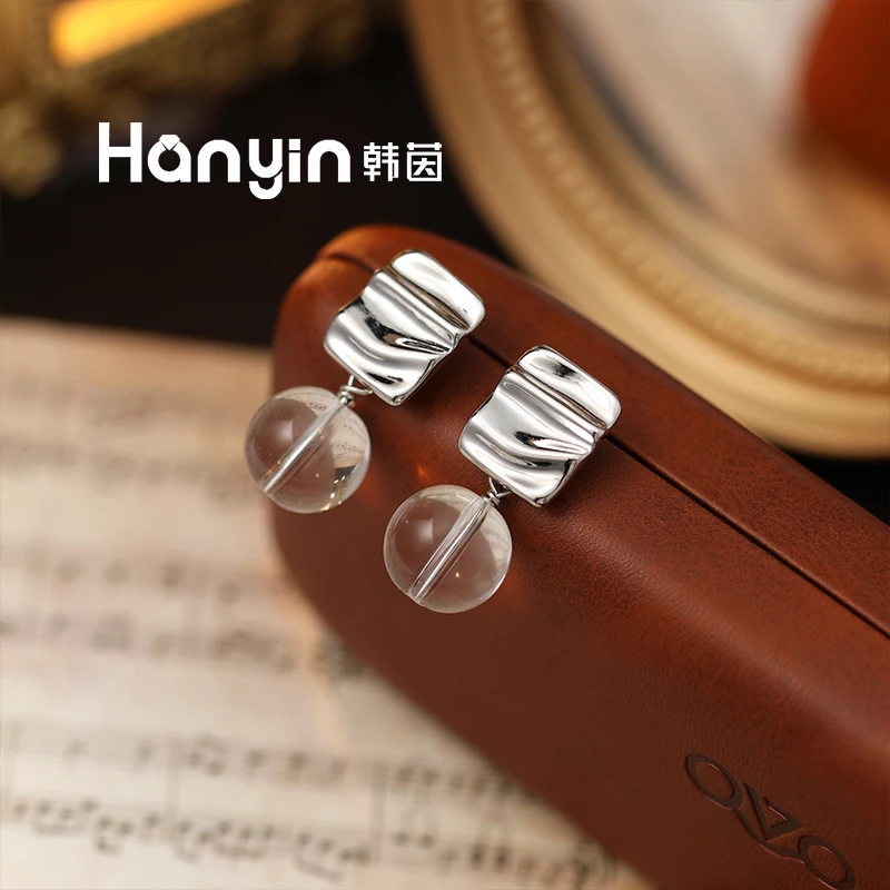 铜合金仿水晶耳饰 925银针 14mm通透波浪亮片耳钉2025新款爆款