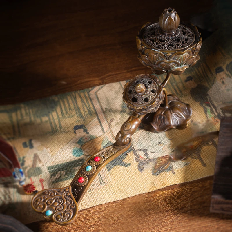 【8寸如意莲花行炉】老橘皮  香炉 家用室内 高级感