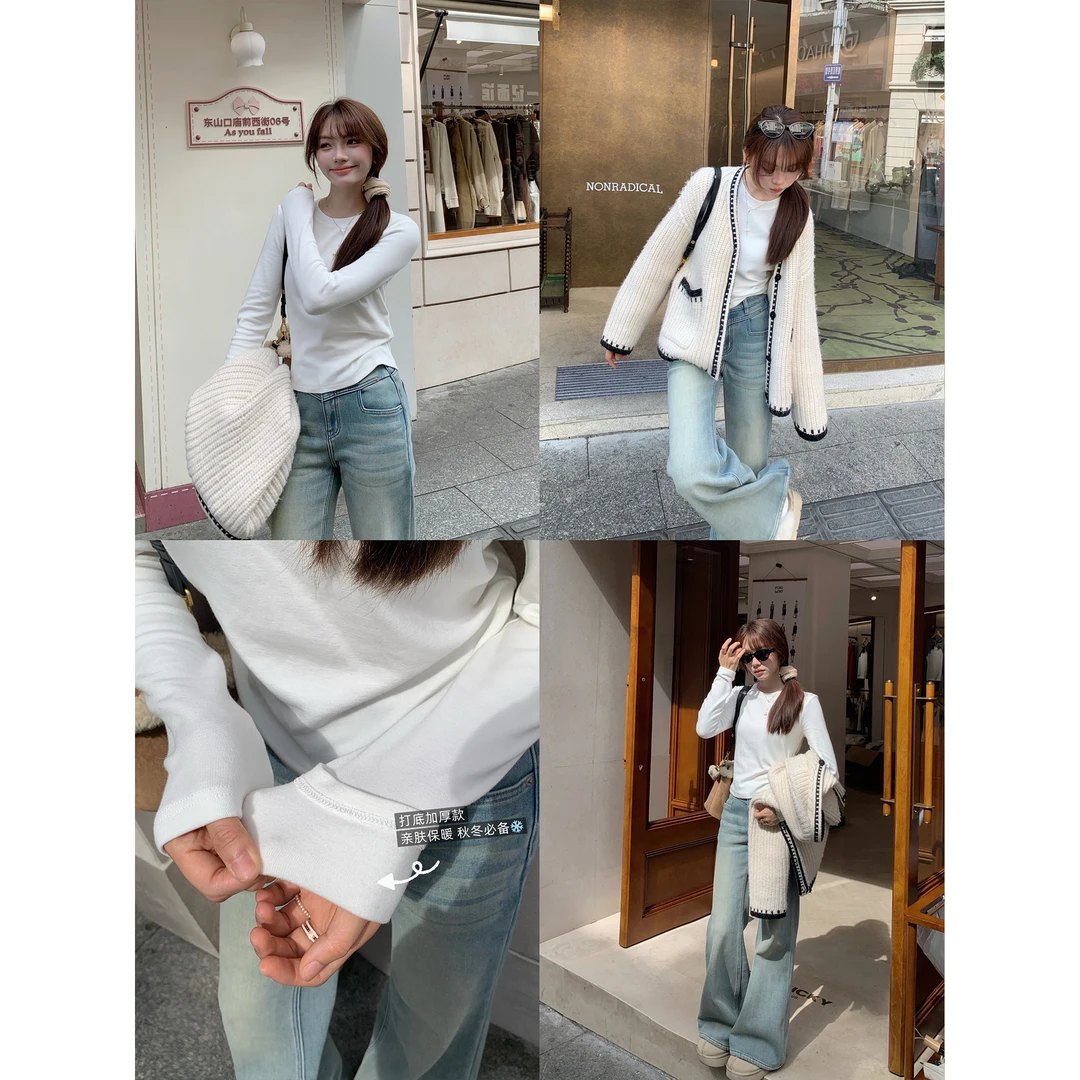 切糕自制【日常爱穿】小个子早秋新款女简单百搭基础款长袖T恤