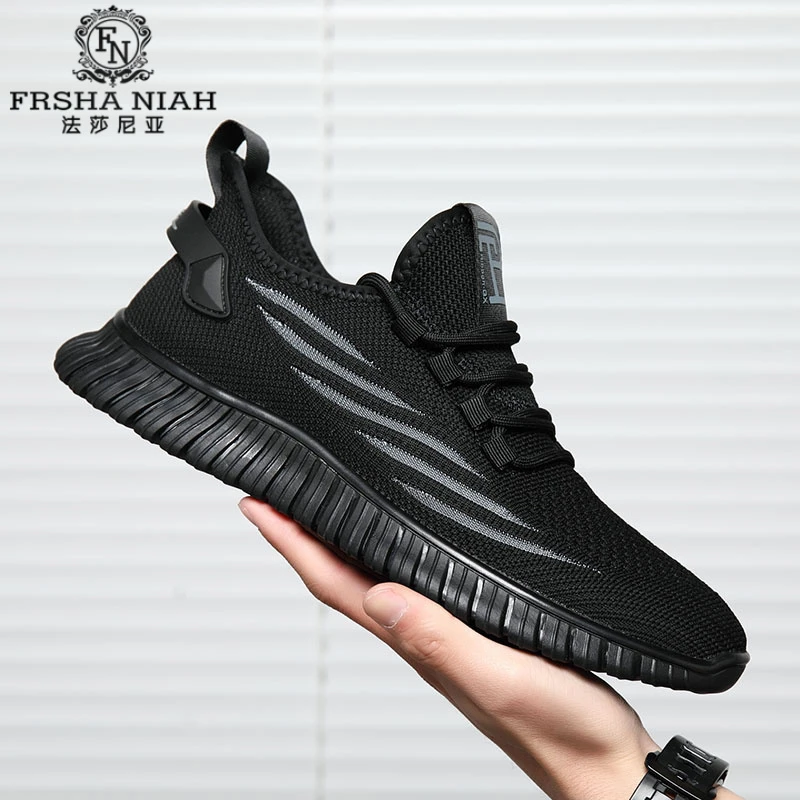法莎尼亚男鞋2025夏季新款网面透气软底轻便黑色男士休闲运动鞋