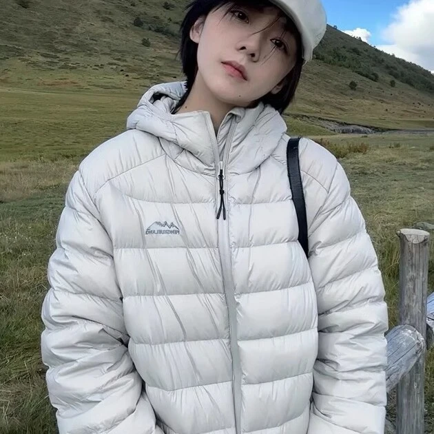 冬季排骨羽绒服女白鸭绒情侣外套轻薄宽松新款2025连帽加厚小个子