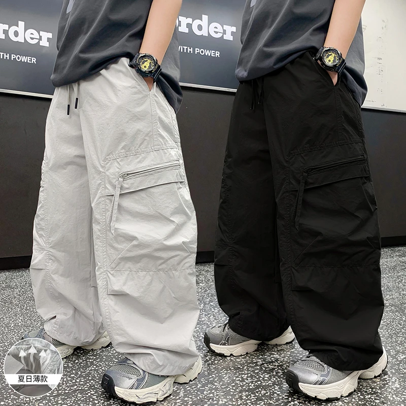 男童夏季超薄工装裤2025新款中大男童洋气百搭休闲宽松长裤工装裤