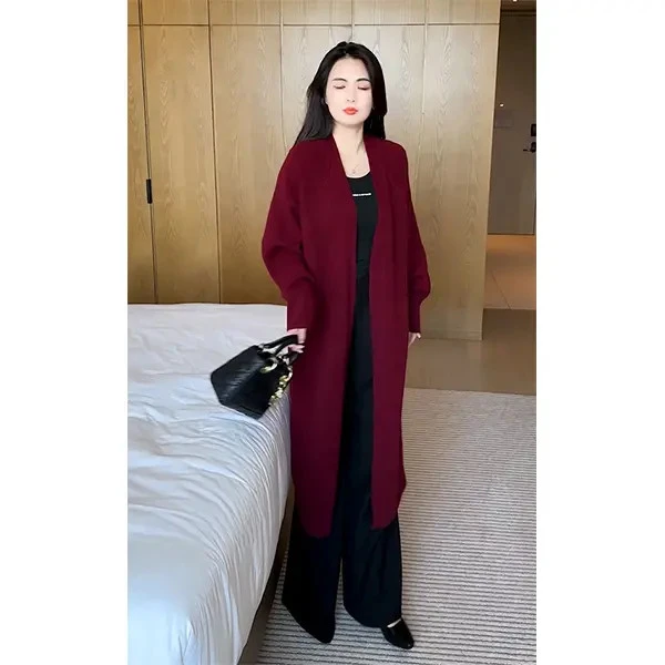 慵懒风长款宽松针织衫外搭披肩女秋季新款过膝大码显瘦毛衣外套潮