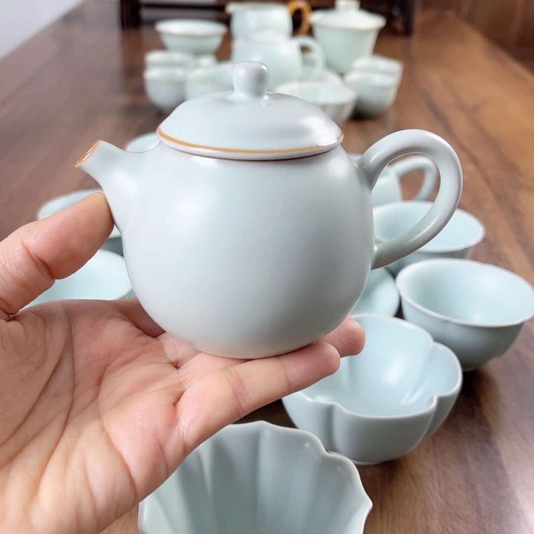 壶古*茗仙南汝窑微瑕文旦壶