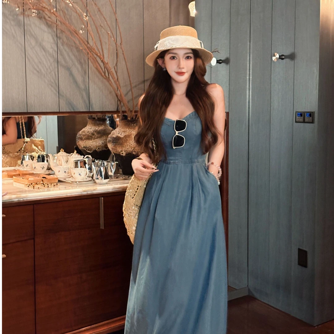 GUIDI GUDI【黑镜计划】莱赛尔牛仔女人味吊带连衣裙