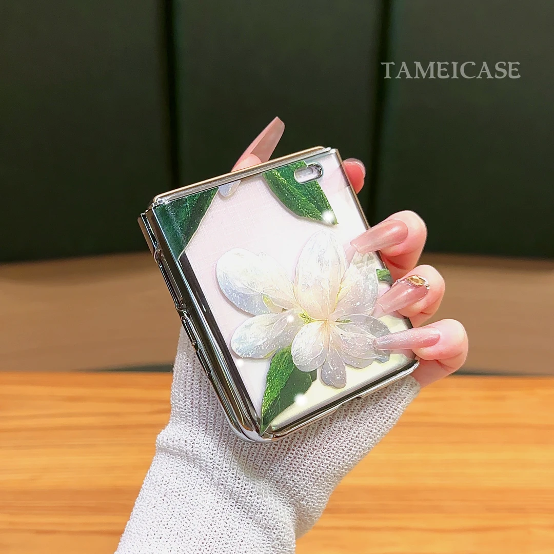适用【荣耀MAGICVFLIP】茉莉花电镀银折叠机高颜值支架简约手机壳女