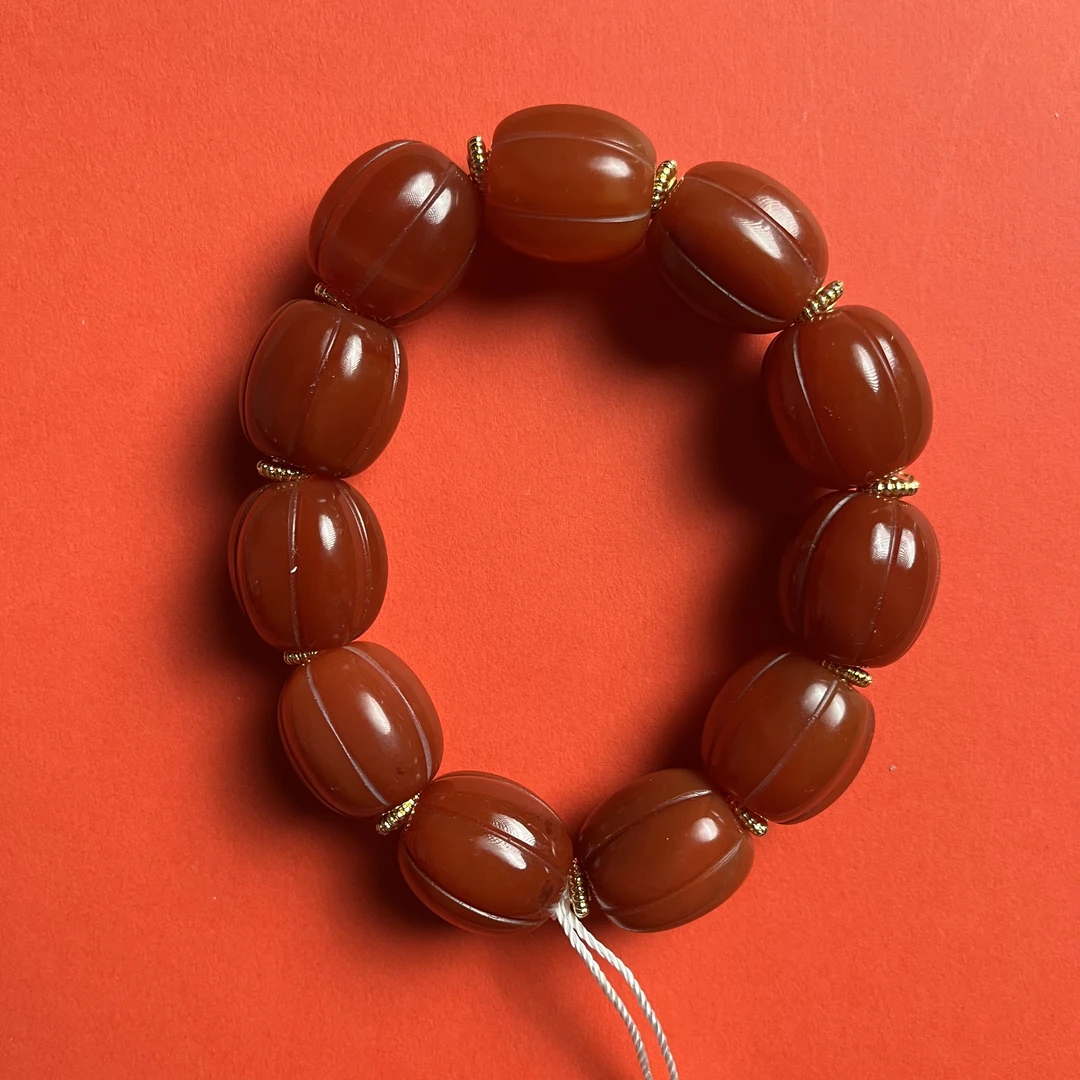 南红玛瑙枣型珠手串 9661