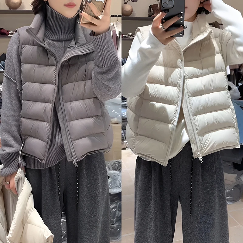 休闲百搭气质立领排骨无袖棉服马甲女2025年秋冬新款轻薄保暖外套