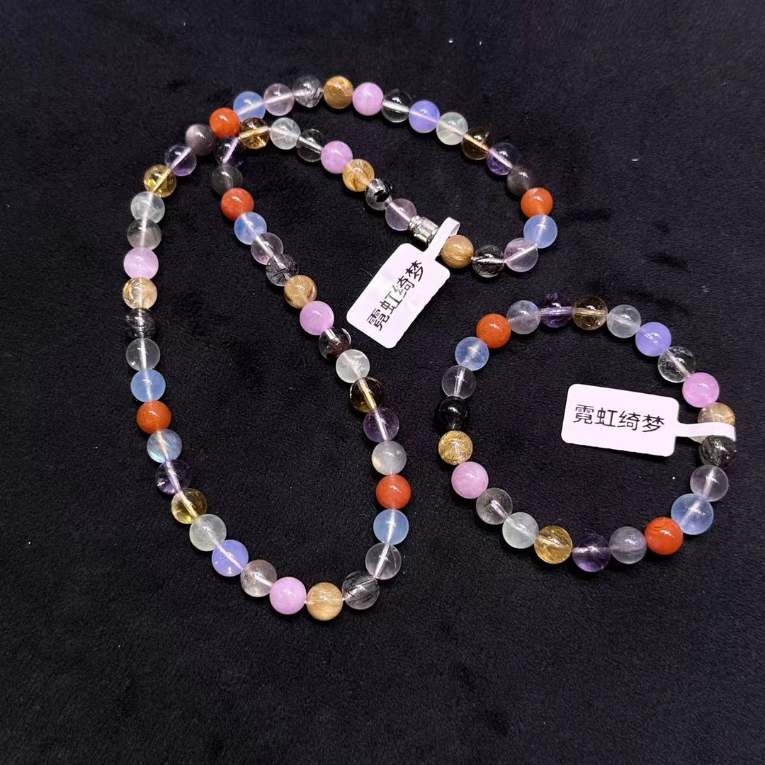 天然多宝水晶项链手链套双款系列-多巴胺女款系列百搭干净