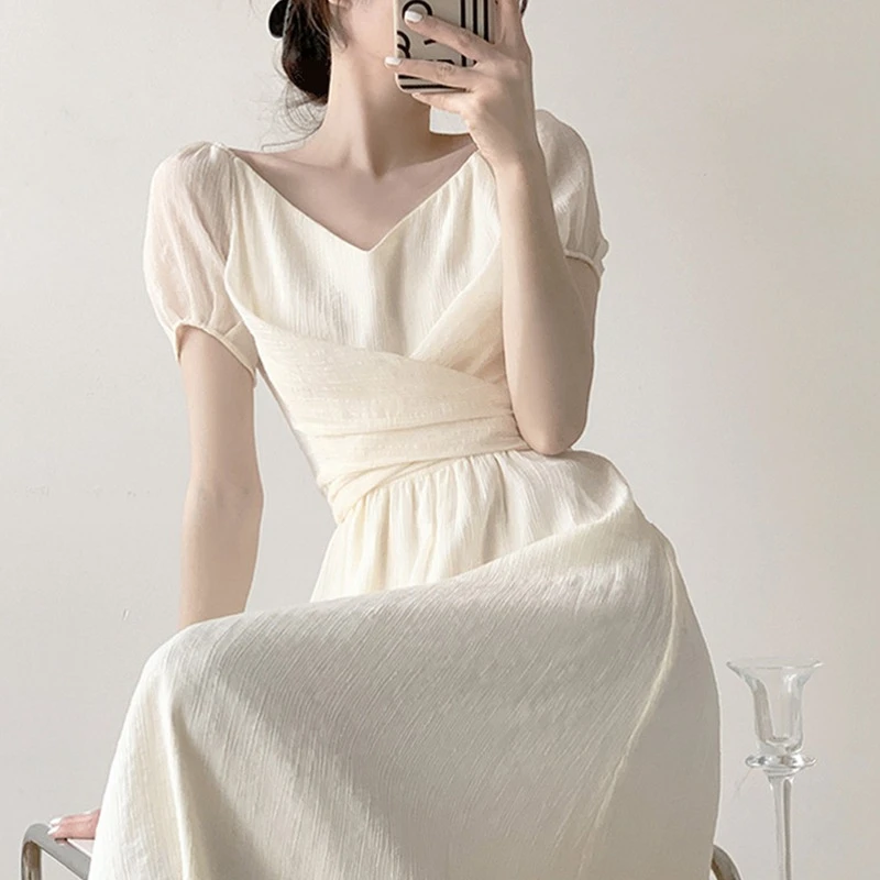 法式茶歇连衣裙子女夏季2025新款收腰显瘦温柔甜美惊艳高级感长裙