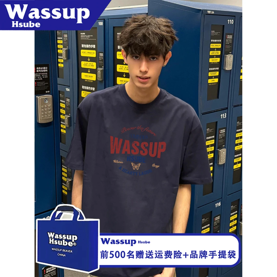 WASSUP HSUBE个性时尚夏季休闲美式印花字母短袖T恤男女款纯棉tee