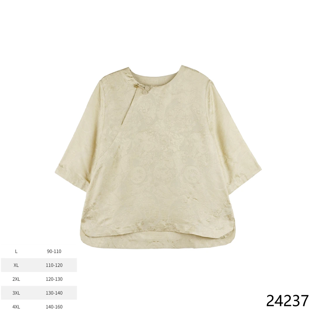 XY  2025春夏新款国风圆领提花新中式复古上衣 24237