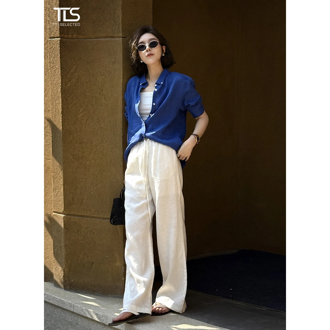 TT【多巴胺】100%亚麻春夏新品气质纯色薄款短袖衬衣TT-11CS7272