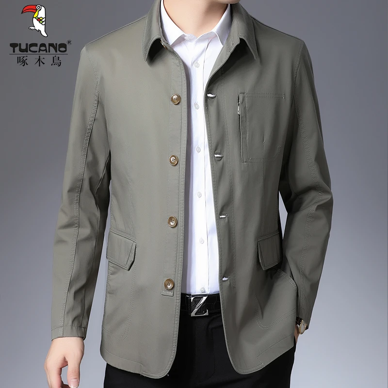 【纯棉】啄木鸟春秋季韩版休闲上衣男士高档宽松茄克商务翻领夹克潮