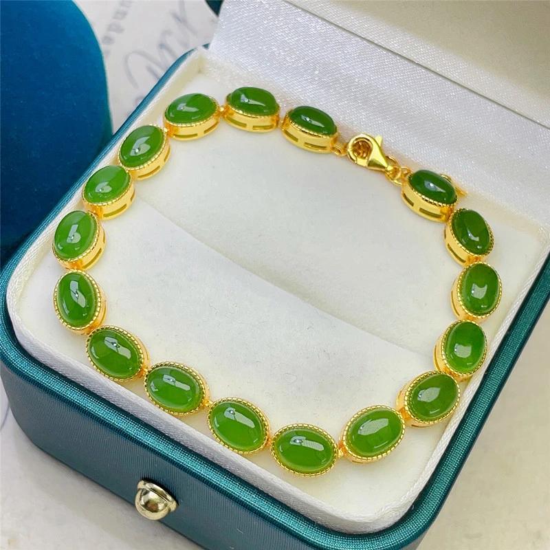 天然和田玉碧玉手链女s925纯银镶精致时尚简约可调节长短生日礼物