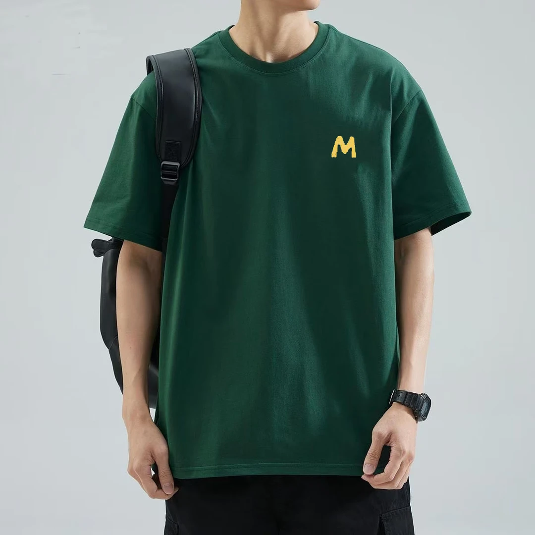 【重磅纯棉】刺绣M（三哥）2025夏季新款男士t恤短袖圆领宽松休闲百搭